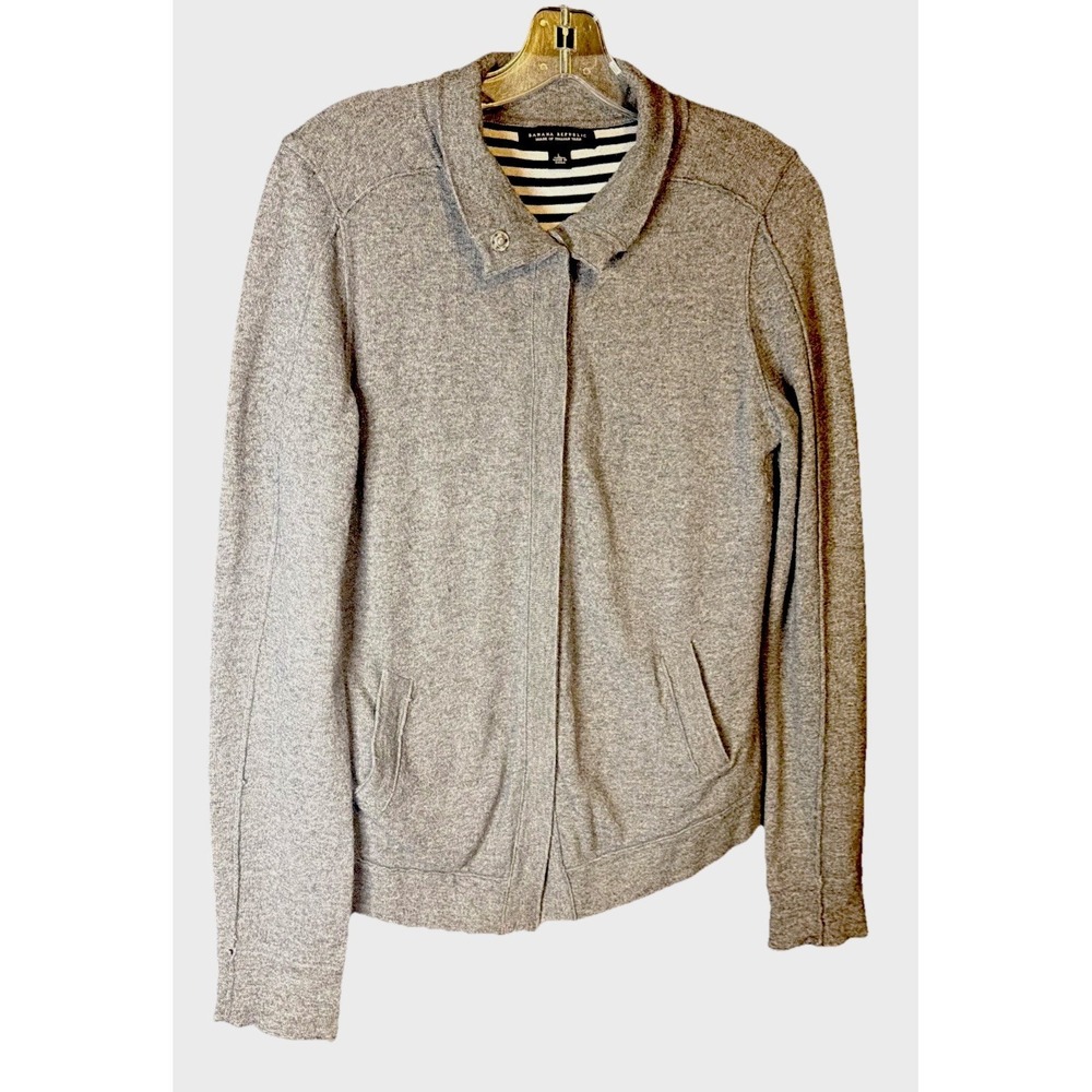 Banana Republic Gray Knit Jacket Women's Large Full Zip Snap Collar Italian Yarn